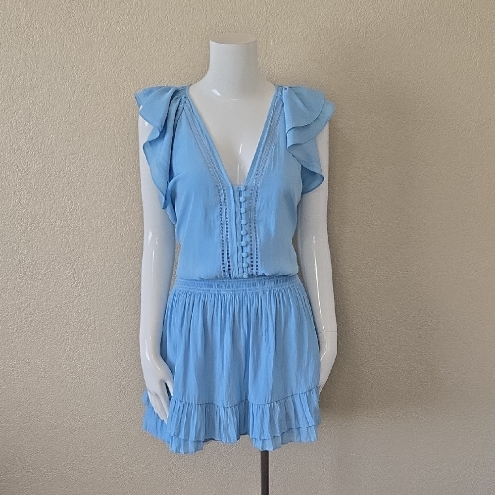 Ramy Brook Light Blue Ruffle Mini Dress - Picture 2 of 5
